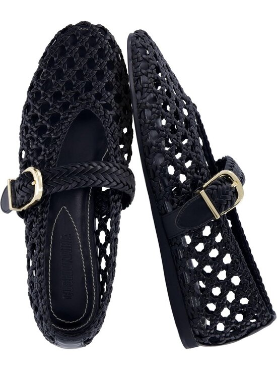 Shoes - Women's Black Comfortable Adjustable Braided Buckle Mary Jane Ballet Flats